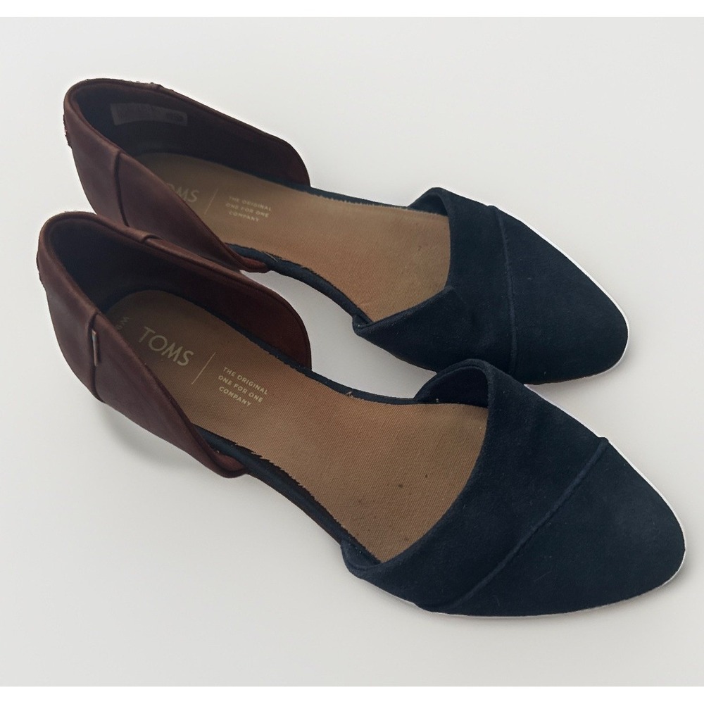 TOMS Jutti D'Orsay flats in navy and penny brown suede and leather Size 9W